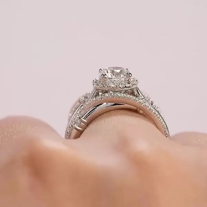 925 Silver Plated Zircon Ring For Women Engagement Party Jewelry